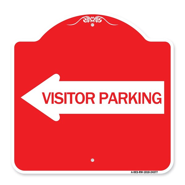 Signmission Visitor Parking With Left Arrow, Red & White Aluminum Architectural Sign, 18" x 18", RW-1818-24377 A-DES-RW-1818-24377 - main